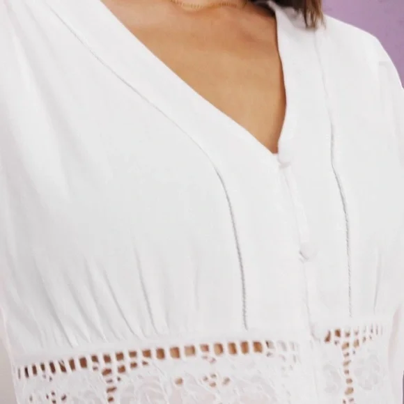 NWTS💓GAP OLD NAVY XL 💓CRISP WHITE COTTON TWILL CUT OUT LACE WAIST AND HEM DRESS - Picture 16 of 16